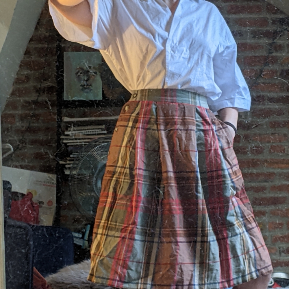 Vintage Petite Plaid Pleated Skirt w Pocket - Picture 2 of 11